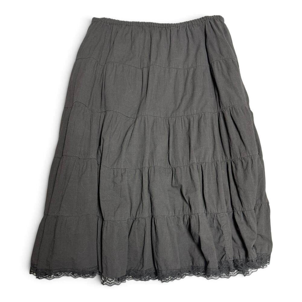 Metro Girl Cotton Lace Tiered Midi Skirt Black XL